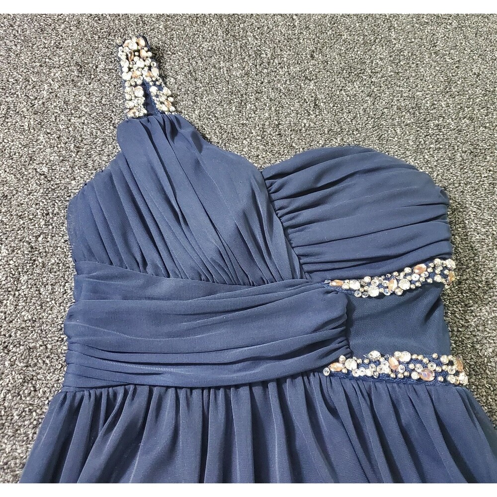 CITY STUDIO Prom Dress Juniors 3 Navy Empire Waist Full-Length Gown One Shoulder